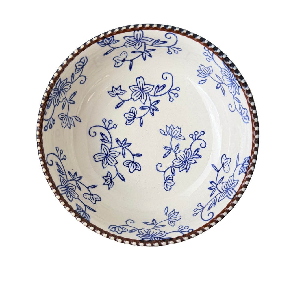 Temp-tations Floral Lace Blue 6.5" Cereal Soup Bowls Set of 4 Hand Painted
